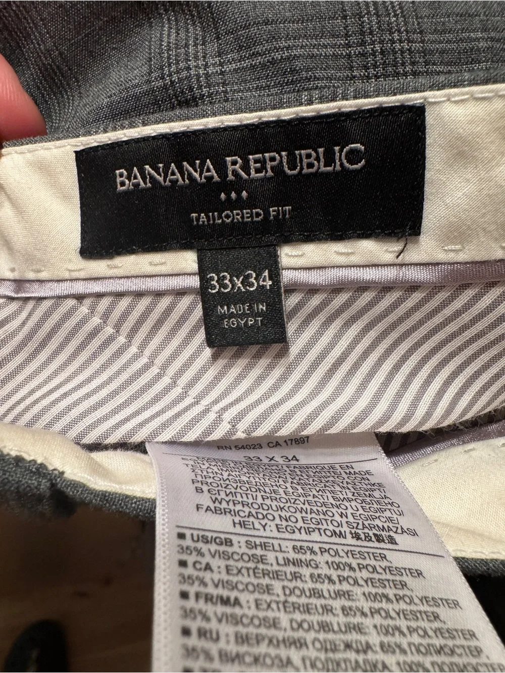 Banana Republic Gray Plaid Tailored Fit Dress Pants 33x34
